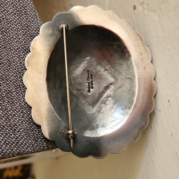 Amazing Vintage Native American Navajo Roland Dixon Concho & Turquoise Brooch 💙 - Picture 5 of 12